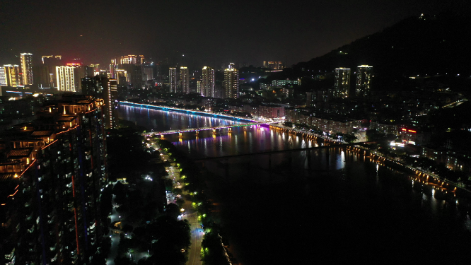 航拍泉州城市上空夜景