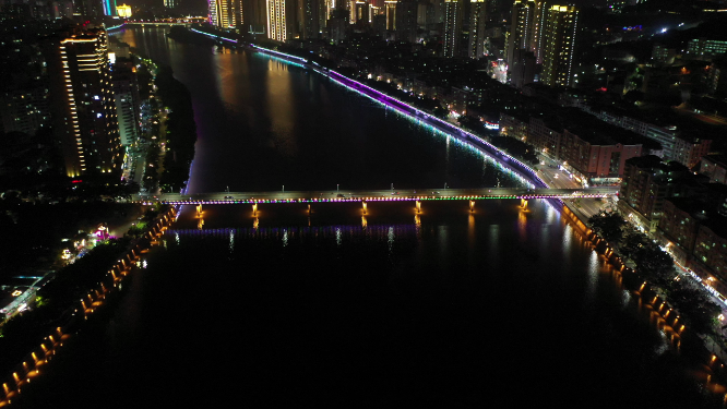 航拍泉州城市上空夜景