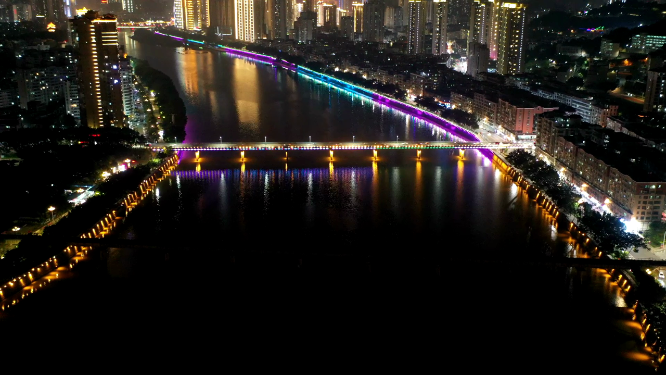 航拍泉州城市上空夜景