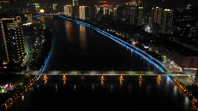 航拍泉州城市上空夜景