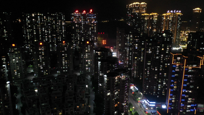 航拍泉州城市上空夜景