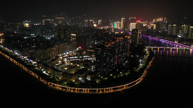 航拍泉州城市上空夜景