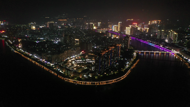 航拍泉州城市上空夜景
