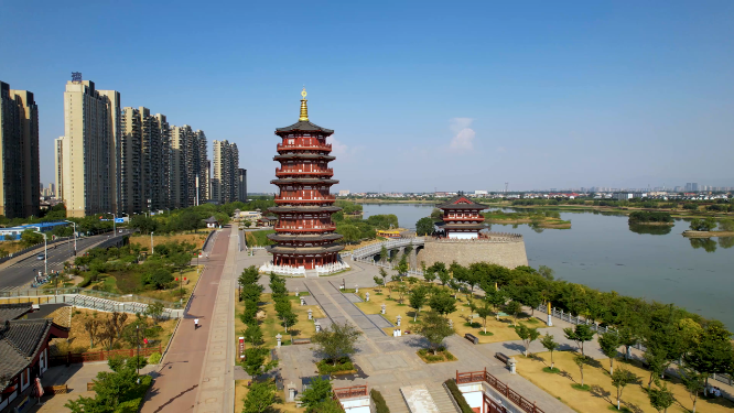 航拍河南洛阳八小景瀍壑朱樱 朱樱塔