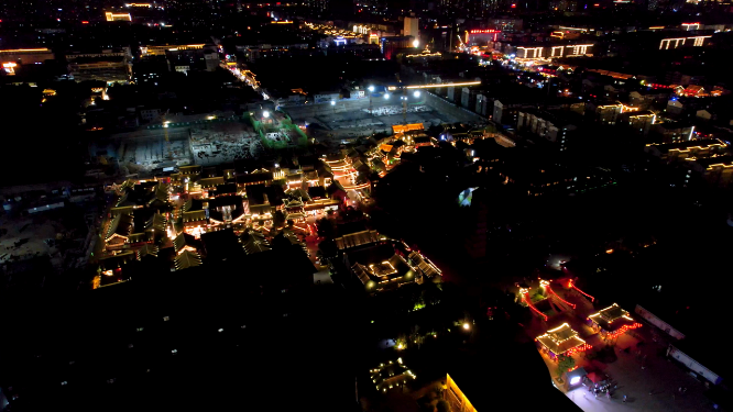 航拍夜晚河南洛阳洛邑古城风景