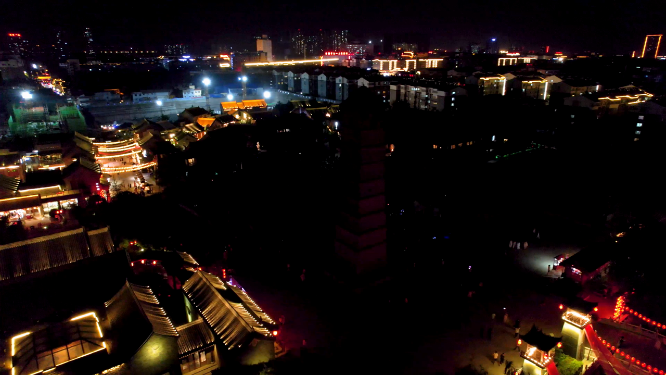 航拍夜晚河南洛阳洛邑古城风景