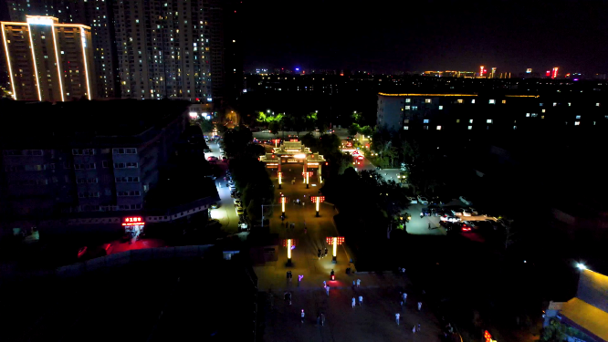 航拍夜晚河南洛阳洛邑古城风景