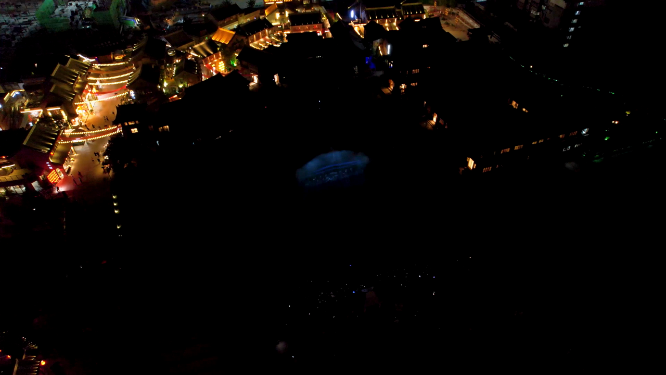 航拍夜晚河南洛阳洛邑古城风景