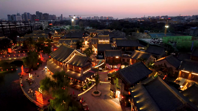 航拍夜晚河南洛阳洛邑古城风景