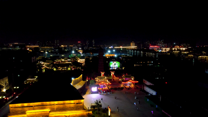 航拍夜晚河南洛阳洛邑古城风景