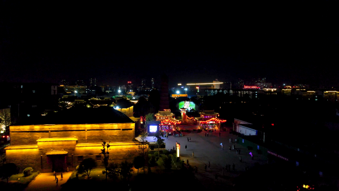 航拍夜晚河南洛阳洛邑古城风景