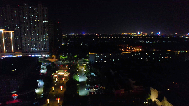 航拍夜晚河南洛阳洛邑古城风景