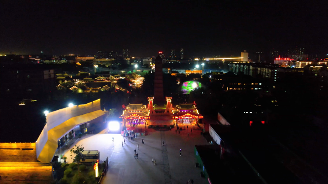 航拍夜晚河南洛阳洛邑古城风景