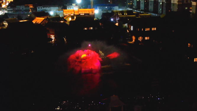 航拍夜晚河南洛阳洛邑古城风景