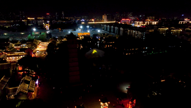 航拍夜晚河南洛阳洛邑古城风景