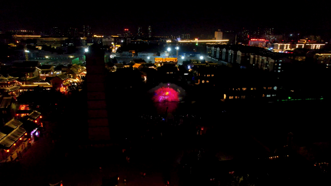 航拍夜晚河南洛阳洛邑古城风景