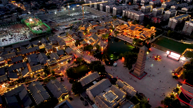 航拍夜晚河南洛阳洛邑古城风景