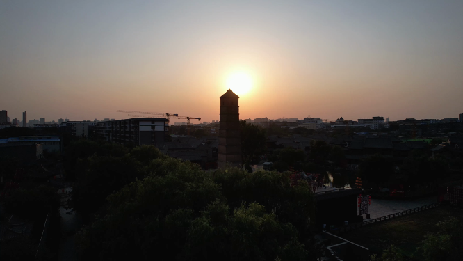 航拍夜晚河南洛阳洛邑古城风景