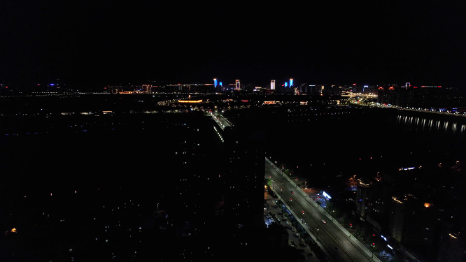 航拍河南洛阳兴洛湖公园周边建筑 夜景