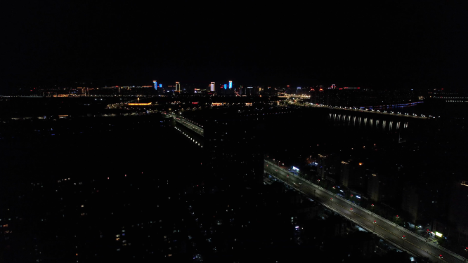 航拍河南洛阳兴洛湖公园周边建筑 夜景
