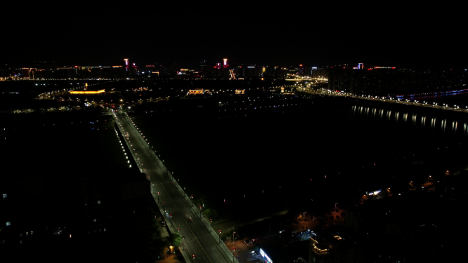 航拍河南洛阳兴洛湖公园周边建筑 夜景