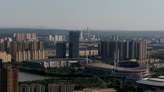 航拍河南洛阳城市上空建筑