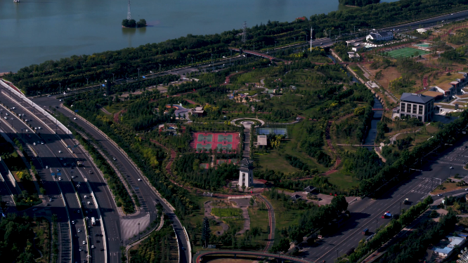 航拍河南洛阳城市上空建筑