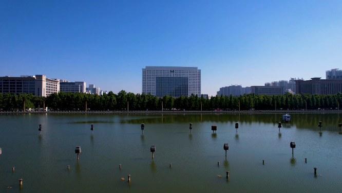 航拍河南洛阳兴洛湖公园风景