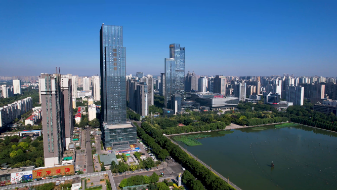 航拍河南洛阳城市上空建筑