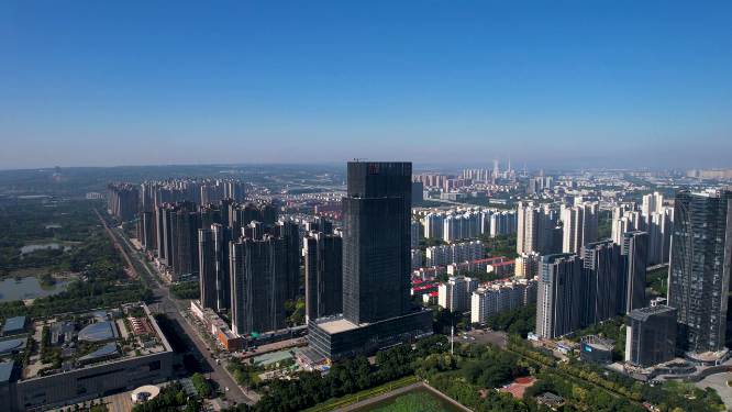 航拍河南洛阳兴洛湖公园周边建筑