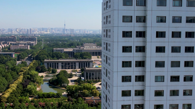 航拍河南洛阳兴洛湖公园周边建筑