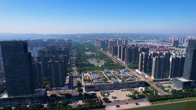 航拍河南洛阳城市上空建筑