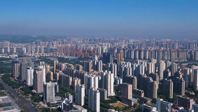 航拍河南洛阳城市上空建筑
