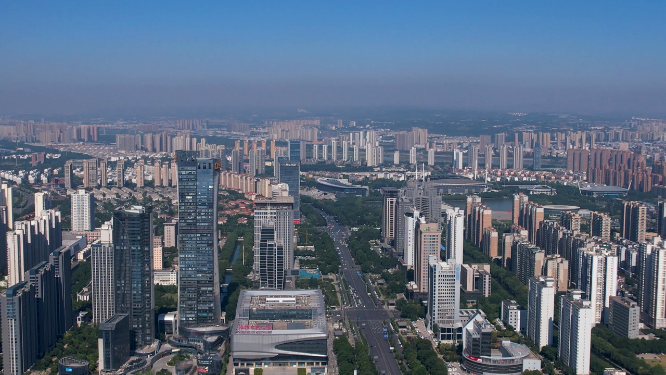 航拍河南洛阳城市上空建筑