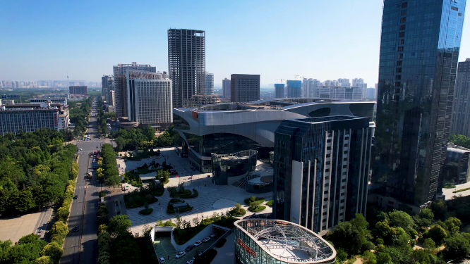 航拍河南洛阳城市上空建筑
