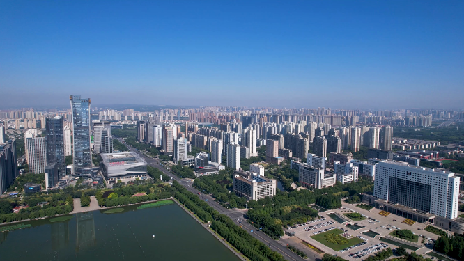 航拍河南洛阳城市上空建筑
