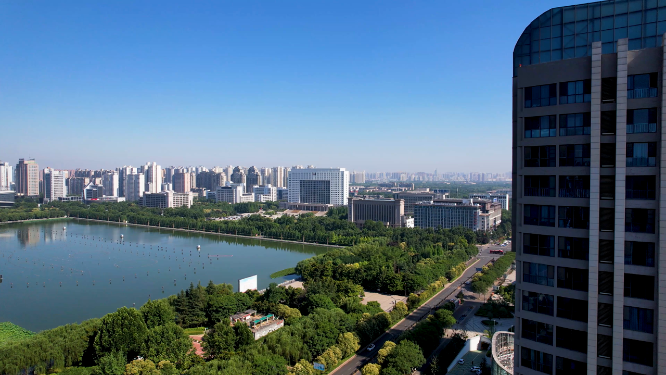 航拍河南洛阳城市上空建筑