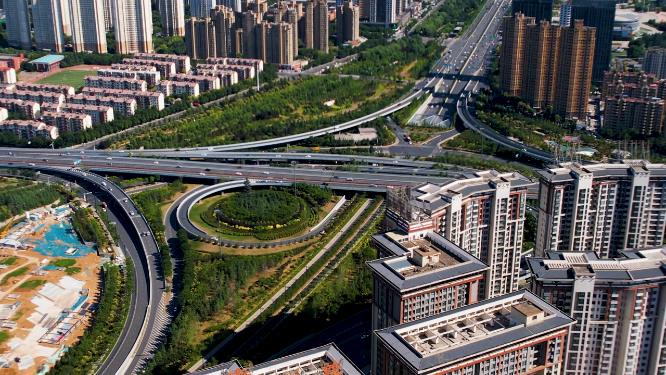 航拍河南洛阳城市上空建筑