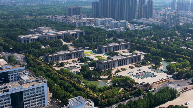 航拍河南洛阳城市上空建筑