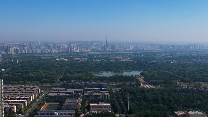航拍河南洛阳城市上空建筑
