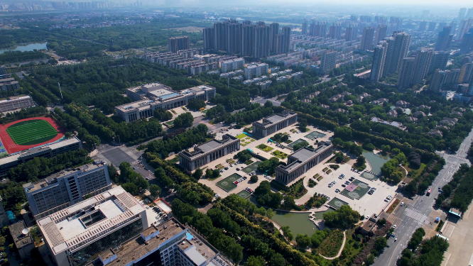 航拍河南洛阳城市上空建筑