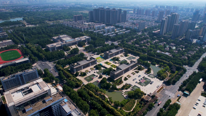 航拍河南洛阳兴洛湖公园周边建筑