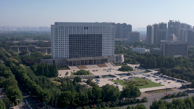 航拍河南洛阳兴洛湖公园周边建筑