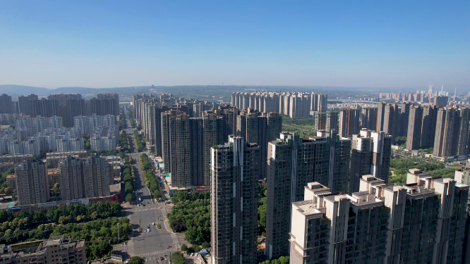 航拍河南洛阳兴洛湖公园周边建筑
