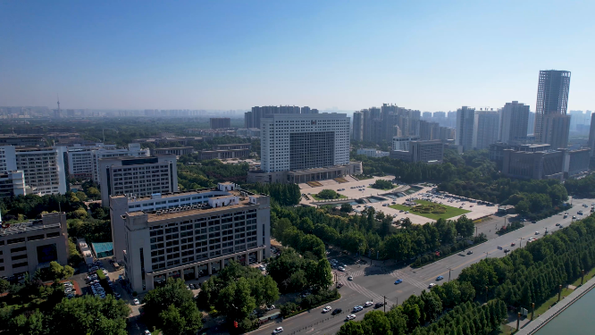 航拍河南洛阳城市上空建筑