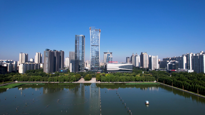 航拍河南洛阳兴洛湖公园周边风景