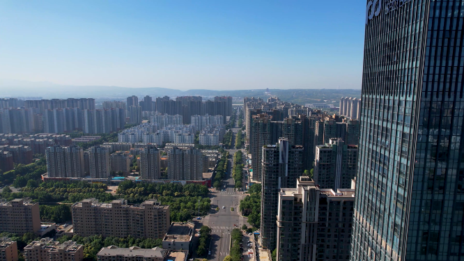 航拍河南洛阳城市中心建筑