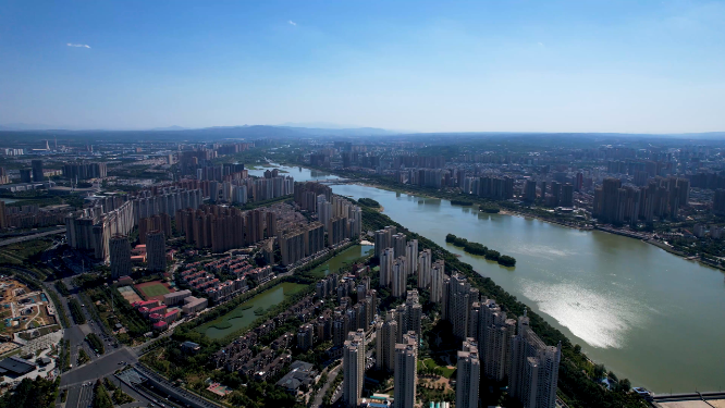 航拍河南洛阳城市建筑风景