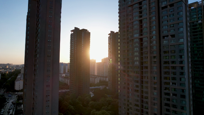 航拍河南洛阳兴洛湖公园周边建筑