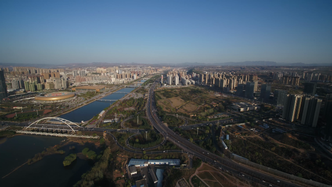河南三门峡市城市上空建筑航拍